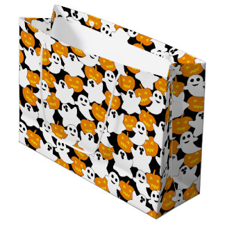 Ghost and Pumpkin Halloween Pattern Large Gift Bag