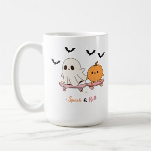 Ghost and Pumpkin Skateboarding Halloween mug