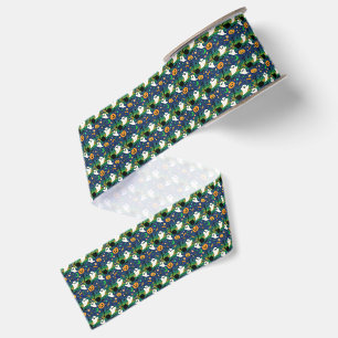 Ghost and Pumpkins, Blue with Green Pattern Grosgrain Ribbon