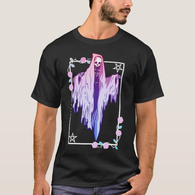 Ghost And Roses Wiccan Kawaii Pastel Goth Occult E T-Shirt (Front)