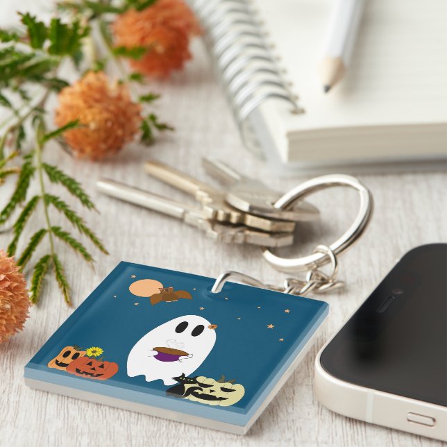 Ghost and Tea Key Ring (Front Right)
