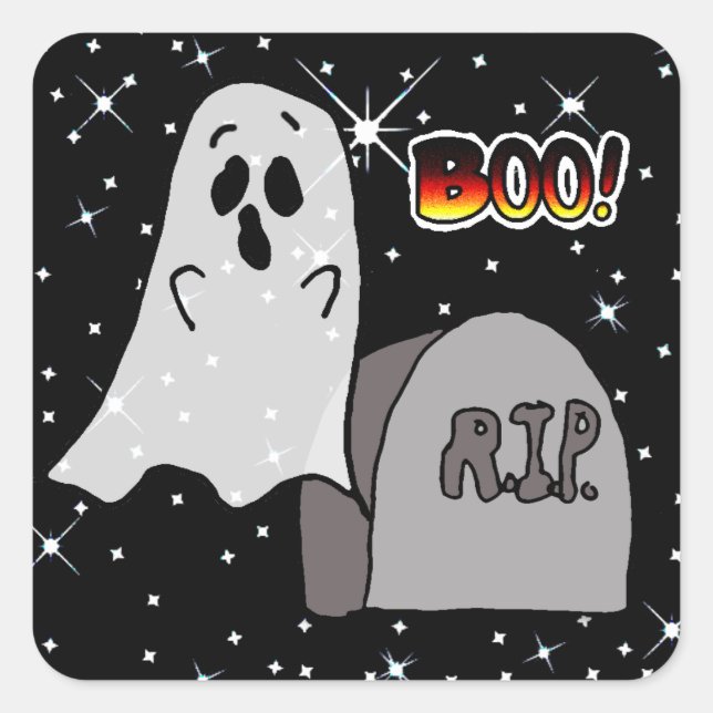 Ghost and Tombstone Boo Halloween Square Sticker (Front)