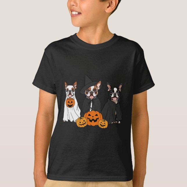 Ghost And Witch Boston Terrier  T-Shirt (Front)