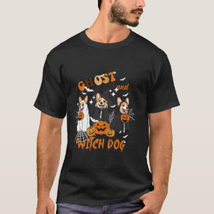 Ghost And Witch Corgi Dog Halloween Funny Hallowee T-Shirt