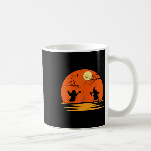 Ghost And Witch Playing Pickleball Halloween Costu Coffee Mug (Right)