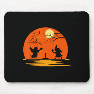 Ghost And Witch Playing Pickleball Halloween Costu Mouse Pad