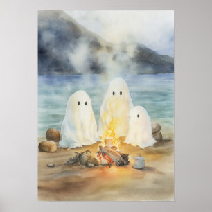 Ghost Art: Ghosts by the Campfire on the Beach Poster