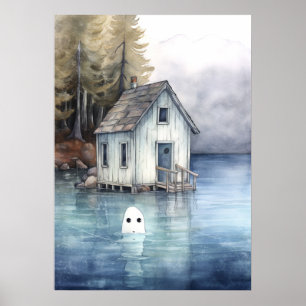 Ghost Art: Tiny House on a Lake Poster