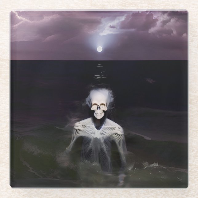 Ghost at Sea - Oil Painting Glass Coaster (Front)