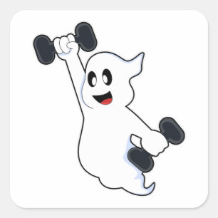 Ghost at Strength training with Dumbbells Square Sticker