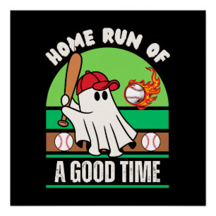Ghost Baseball Player Halloween Poster