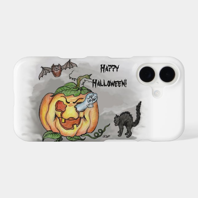 Ghost, Bat and Cat, Happy Halloween! (Back (Horizontal))