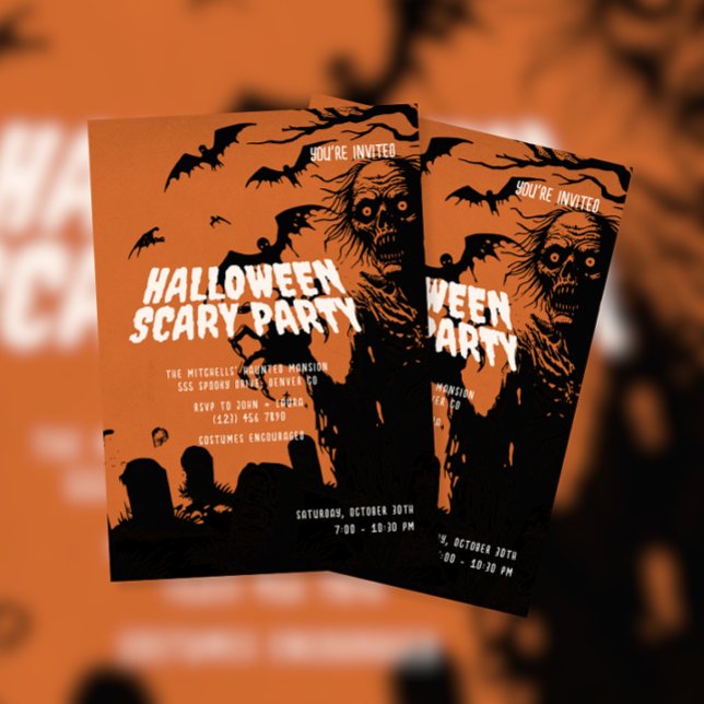 Ghost & Bat Halloween Scary Party Invitation (Creator Uploaded)