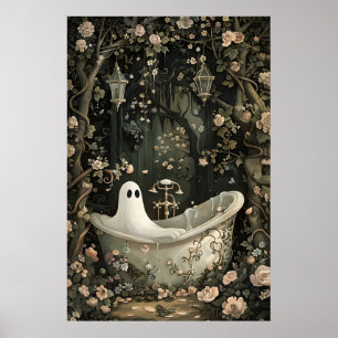 Ghost Bathtub Portrait Print, Dark Academia Poster