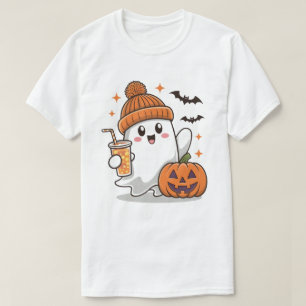 Ghost, Bats, Pumpkin And Drink, Cute Halloween T-Shirt