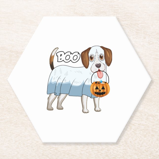 Ghost Beagle Halloween Dog Paper Coaster (Front)