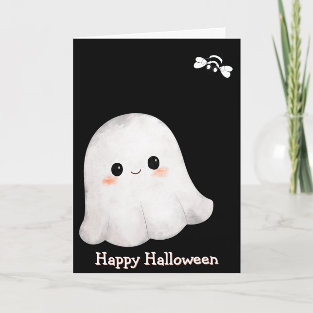 Ghost & Bee “Happy Halloween” Card (Blank Inside (Front)