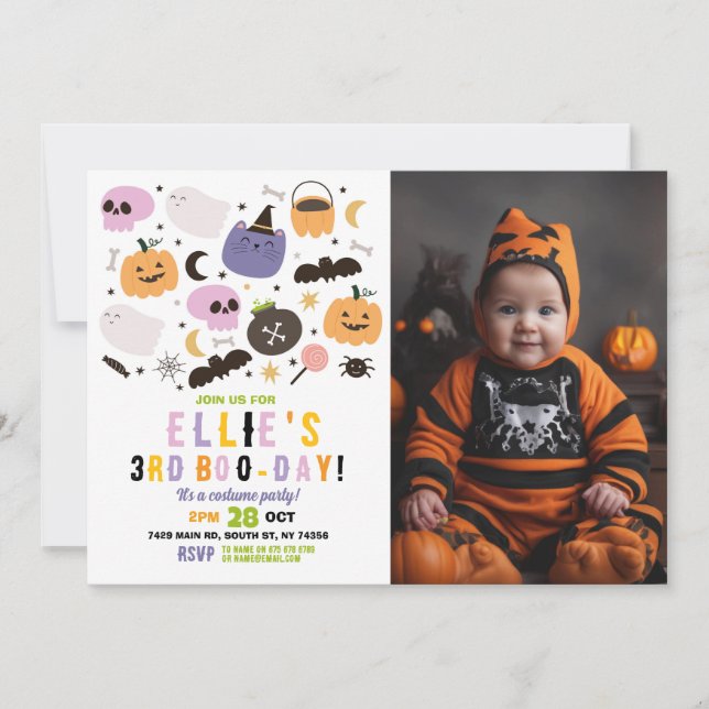 Ghost Birthday Pumpkins Girls Photo Halloween Invitation (Front)