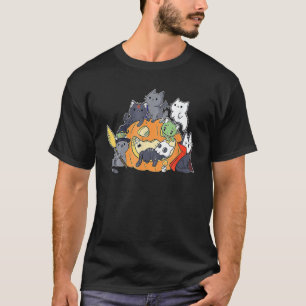 Ghost Black Cat Boo Y All Pumpkin Halloween Leopar T-Shirt