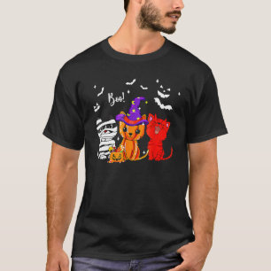 Ghost Black Cat Boo Y'all Pumpkin Halloween Leopar T-Shirt