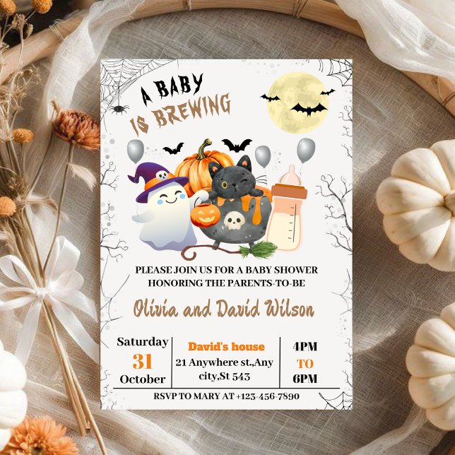 Ghost,Black Cat,Pumpkin : Halloween Baby Shower Invitation (Creator Uploaded)