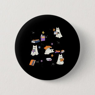 Ghost Black Cat Reading Book Halloween Costume Men 6 Cm Round Badge