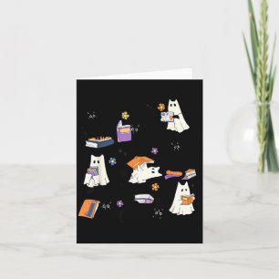 Ghost Black Cat Reading Book Halloween Costume Men Card