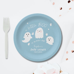 Ghost Boo Blue Boy Halloween Baby Shower Paper Plate
