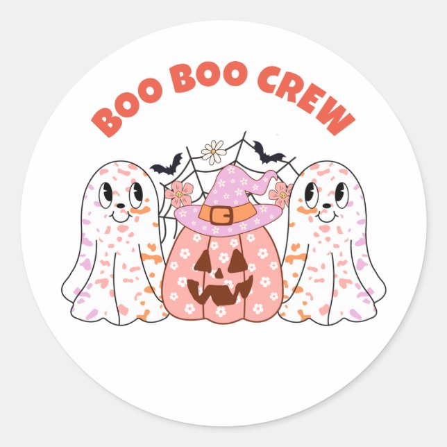 Ghost Boo Crew Halloween Personalised Classic Round Sticker (Front)