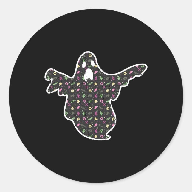 Ghost Boo Grim Reaper Pumpkin Pattern Easy Hallowe Classic Round Sticker (Front)