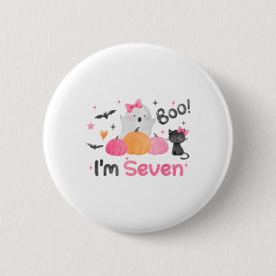Ghost Boo I'm Seven 7 Year Old Halloween Kids 7th  6 Cm Round Badge