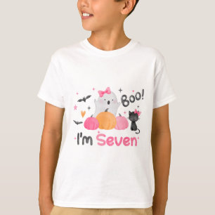 Ghost Boo I'm Seven 7 Year Old Halloween Kids 7th T-Shirt