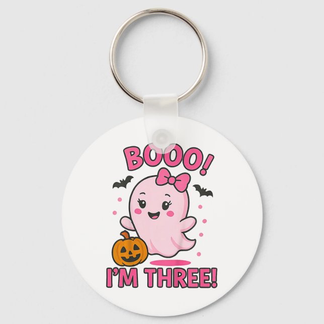 Ghost Boo I'm Three Years 3rd Birthday Toddler Hal Key Ring (Front)