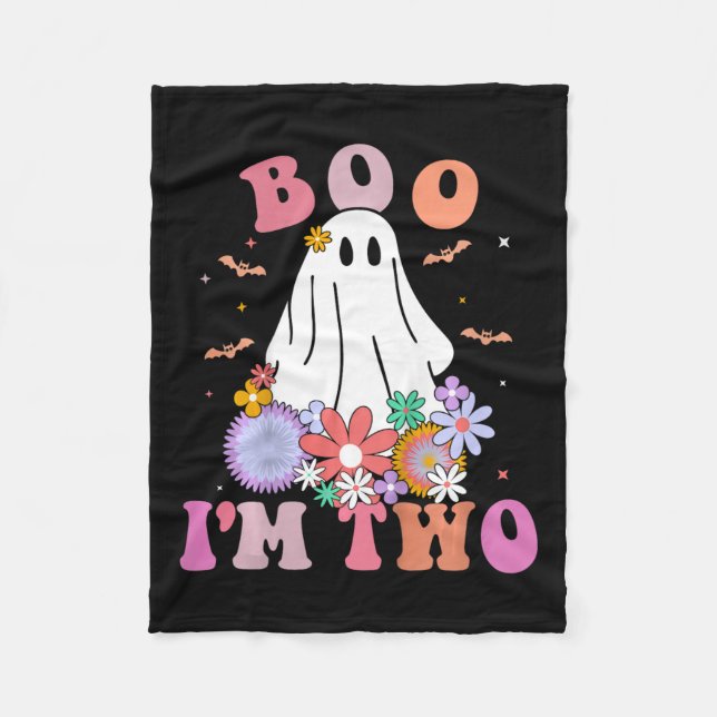 Ghost Boo I'm Two Yr 2nd Birthday Kids Halloween T Fleece Blanket (Front)