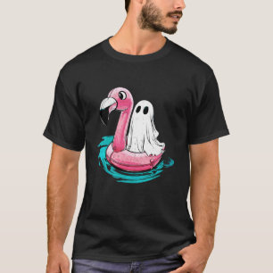 Ghost Boo On Flamingo Float Funny Halloween Summer T-Shirt