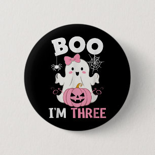 Ghost Boo Three Year 3rd Birthday Girls Halloween 6 Cm Round Badge