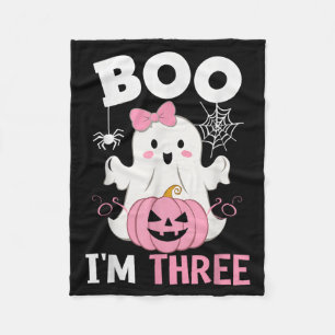 Ghost Boo Three Year 3rd Birthday Girls Halloween Fleece Blanket