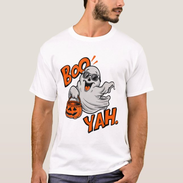 Ghost Boo Yah Funny Halloween Shirt Spooky Booyah  (Front)