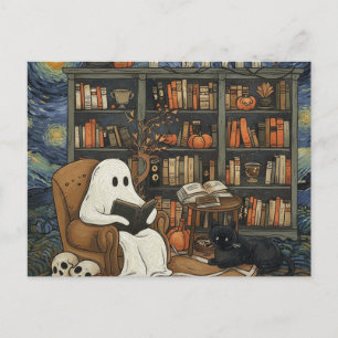 Ghost Book Reader Reading Book Literature Lover Holiday Postcard