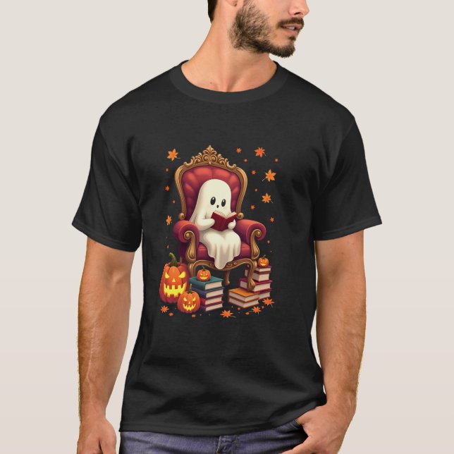 Ghost Book Reader Reading Book Lover Teacher Funny T-Shirt (Front)