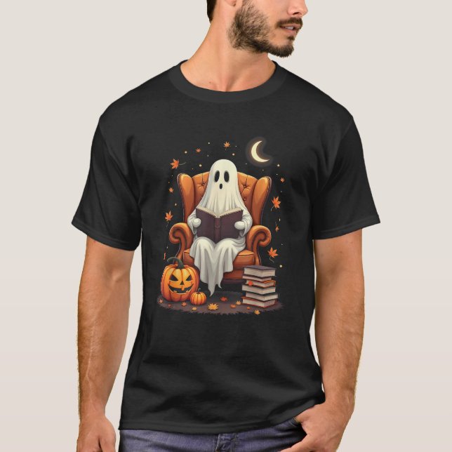 Ghost Book Reader Reading Book Lover Teacher Funny T-Shirt (Front)