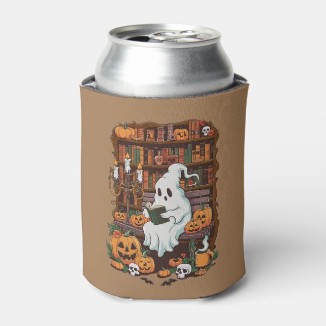Ghost Book Reader Reading Lover Gift Reader  Can Cooler (Can Front)