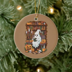 Ghost Book Reader Reading Lover Gift Reader Ceramic Tree Decoration
