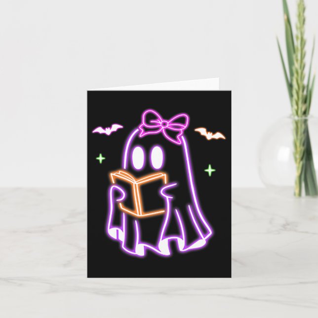 Ghost Book Reading Halloween Cute Ghost Book Lover Card (Front)