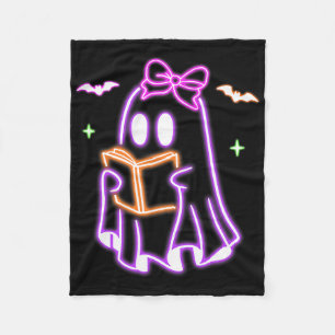 Ghost Book Reading Halloween Cute Ghost Book Lover Fleece Blanket