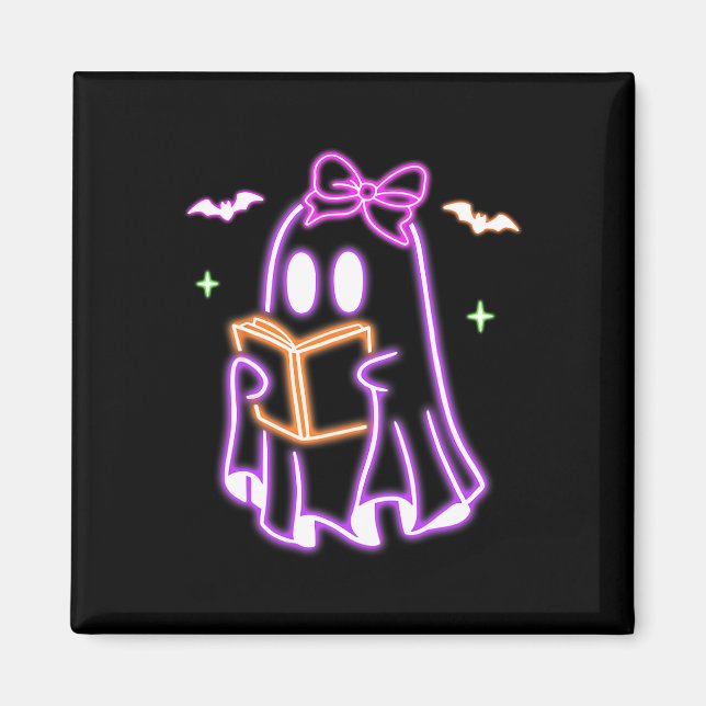 Ghost Book Reading Halloween Cute Ghost Book Lover Magnet (Front)