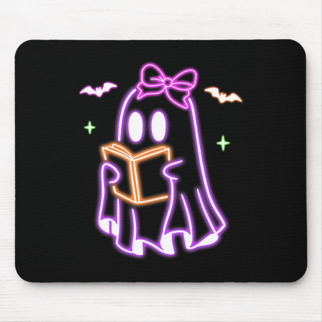 Ghost Book Reading Halloween Cute Ghost Book Lover Mouse Pad (Front)