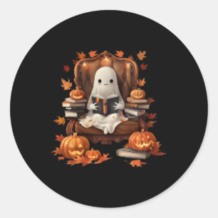 Ghost Book Reading Pumpkin Gothic Halloween Teache Classic Round Sticker