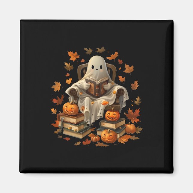 Ghost Book Reading Pumpkin Gothic Halloween Teache Magnet (Front)