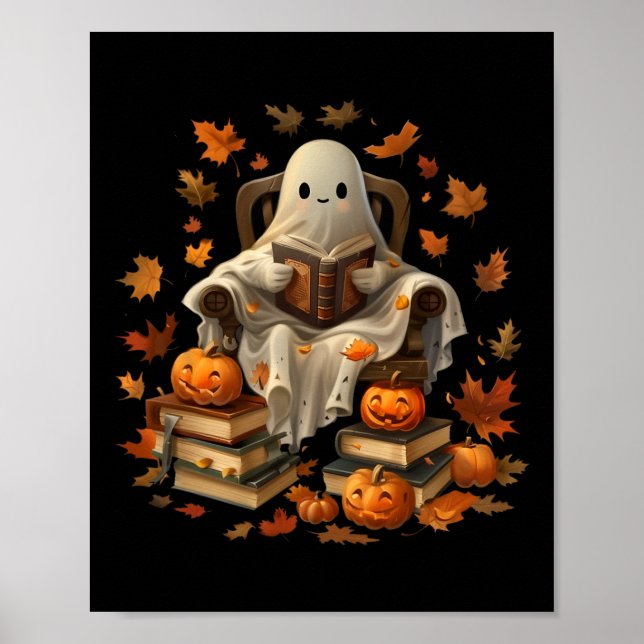 Ghost Book Reading Pumpkin Gothic Halloween Teache Poster (Front)
